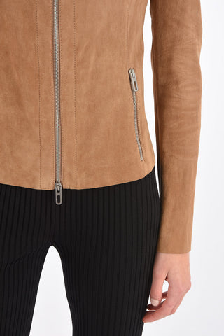 Front Zipped Suede Jacket with Raw Cut Edges