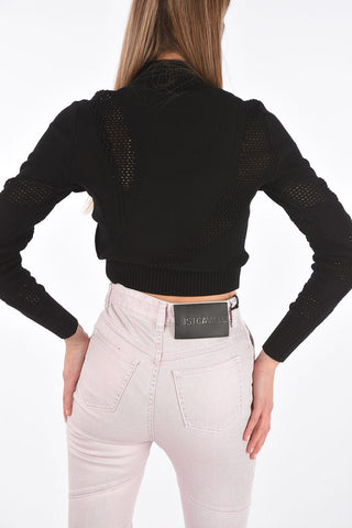 Maglia Crop a Collo Alto con Inserti Traforati
