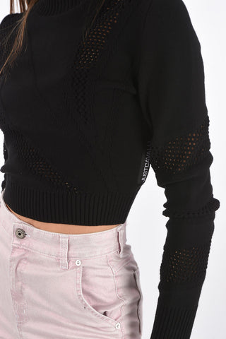 Maglia Crop a Collo Alto con Inserti Traforati
