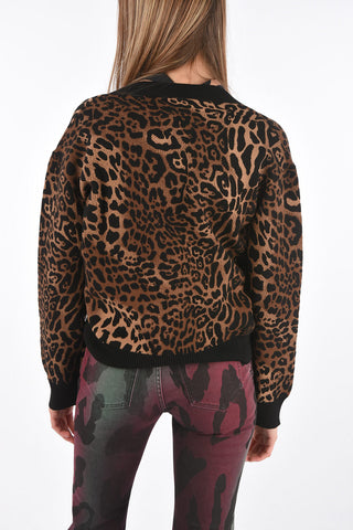 Cardigan in Tessuto Animalier con Collo a V