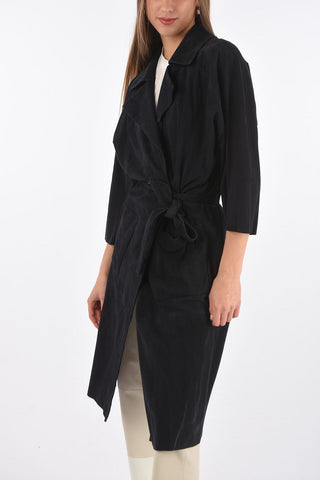3/4-Sleeved Suede Overcoat with Belt