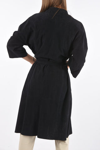 3/4-Sleeved Suede Overcoat with Belt