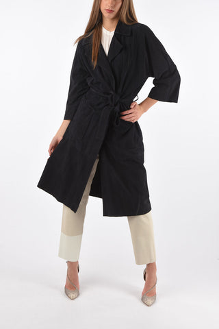 3/4-Sleeved Suede Overcoat with Belt