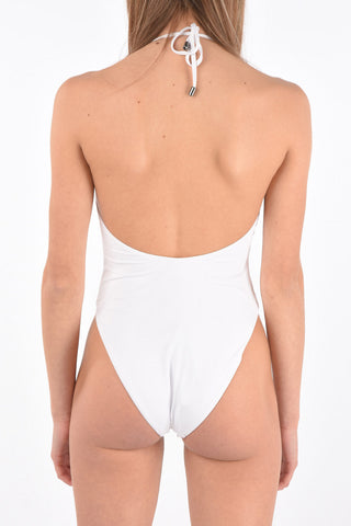 printed logo halterneck one piece swimsuit