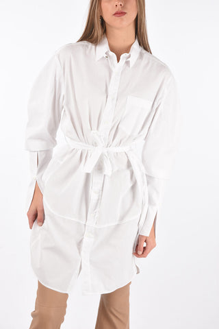 UPCYCLED Oversized Cotton Shirt with Breast-pocket and Belt