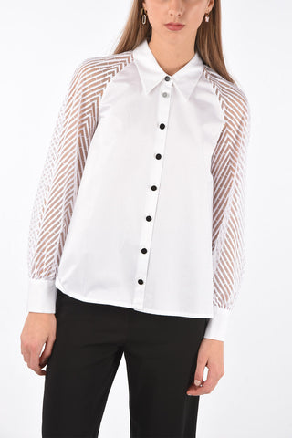 Cotton Shirt with Transparent Embroidered Sleeves