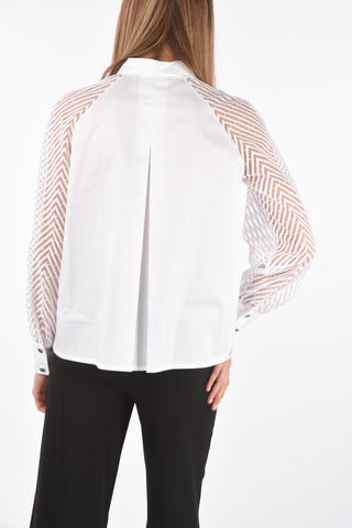 Cotton Shirt with Transparent Embroidered Sleeves
