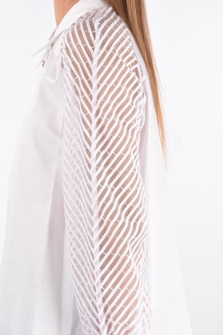 Cotton Shirt with Transparent Embroidered Sleeves