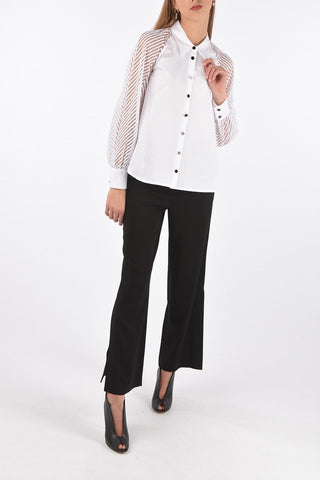Cotton Shirt with Transparent Embroidered Sleeves