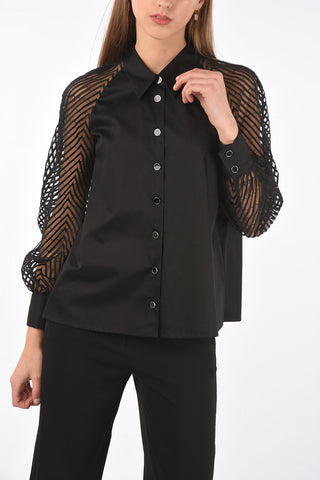 Cotton Shirt with Transparent Embroidered Sleeves