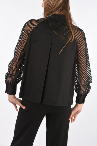 Cotton Shirt with Transparent Embroidered Sleeves