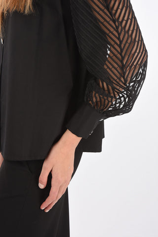 Cotton Shirt with Transparent Embroidered Sleeves
