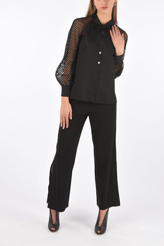 Cotton Shirt with Transparent Embroidered Sleeves