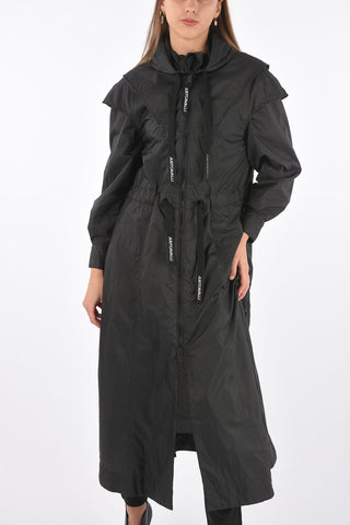 Hooded Nylon Raincoat with Drawstring