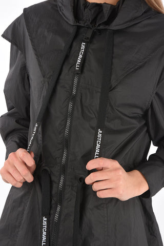 Hooded Nylon Raincoat with Drawstring