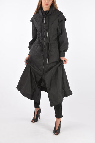 Hooded Nylon Raincoat with Drawstring