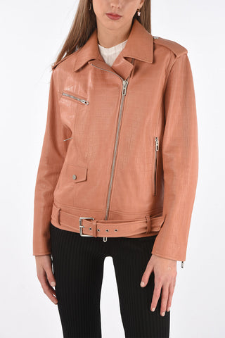 Crocodile Effect Leather Biker Jacket