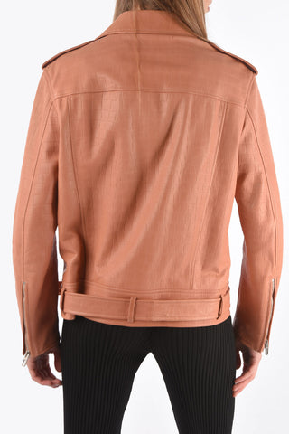 Crocodile Effect Leather Biker Jacket