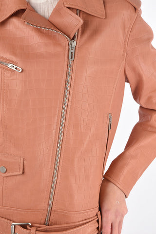 Crocodile Effect Leather Biker Jacket