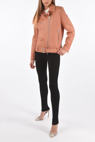 Crocodile Effect Leather Biker Jacket