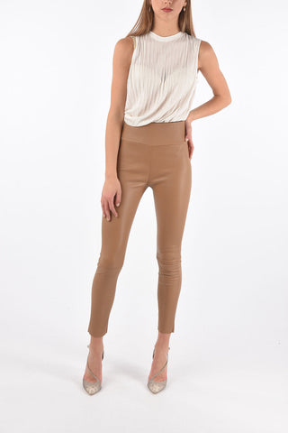 Elastic Waistband Leather Leggings