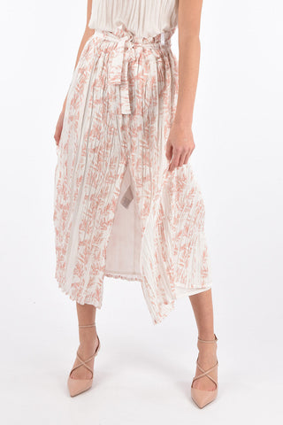 Wrinkled Effect Floral Printed Pleated Skirt