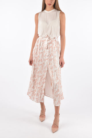 Wrinkled Effect Floral Printed Pleated Skirt
