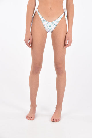 iridescent logo printed tie side bikini bottom