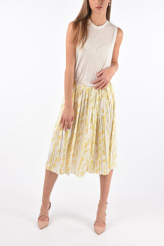Wrinkled Effect Pleated Floral Patterned Midi Skirt