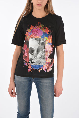T-Shirt Stampata con Inserti Trasparenti