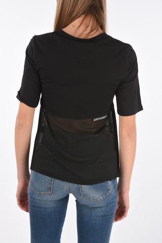T-Shirt Stampata con Inserti Trasparenti