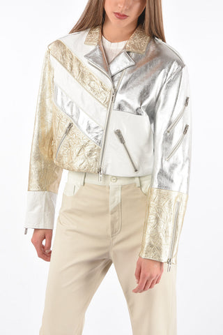 Metallized Leather Short Biker Jacket