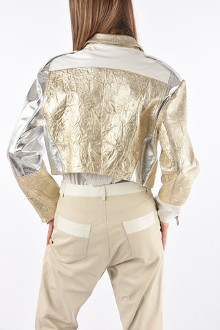 Metallized Leather Short Biker Jacket