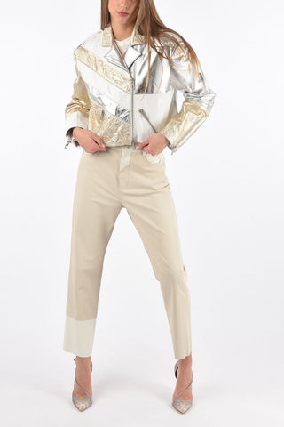 Metallized Leather Short Biker Jacket