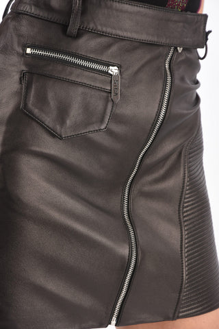 Front Zipped Leather Biker Miniskirt