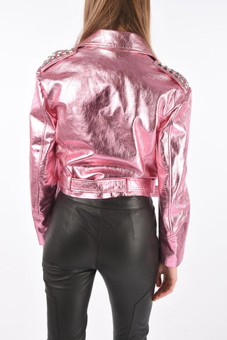 Metallic Leather BIKER Jacket with Studs