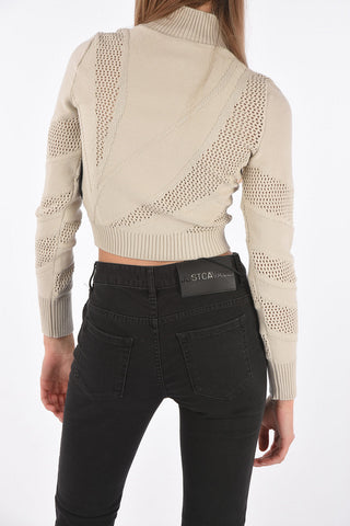 Turtleneck Openwork Insert Crop Sweater
