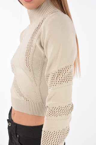 Turtleneck Openwork Insert Crop Sweater