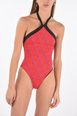 all over logo halterneck one piece swimsuit