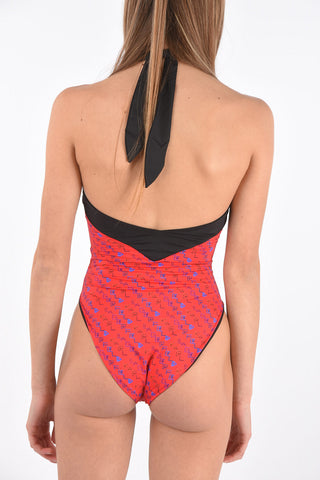 all over logo halterneck one piece swimsuit
