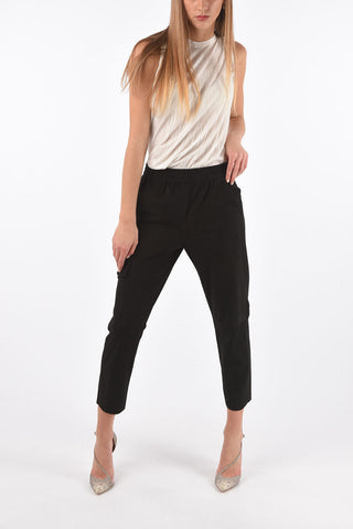 Suede Cargo Pants with Elastic Waistband