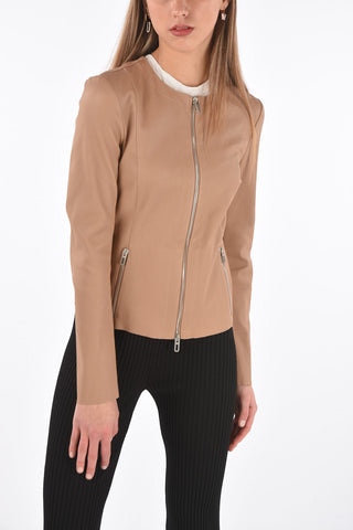 Front Zipped Leather Jacket with Raw Cut Edges