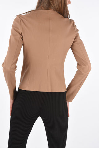 Front Zipped Leather Jacket with Raw Cut Edges