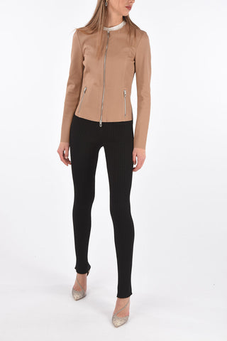 Front Zipped Leather Jacket with Raw Cut Edges