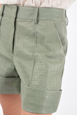 Crocodile Effect Leather Shorts with Belt Loops and Hidden Fastening