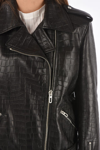 Crocodile Effect Leather Biker Jacket