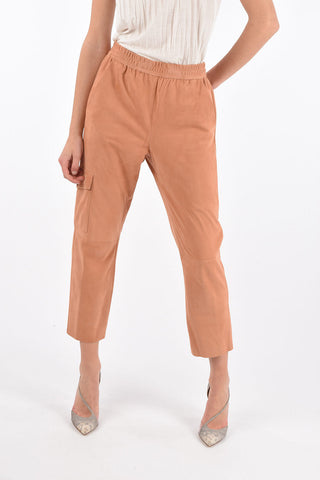 Suede Cargo Pants with Elastic Waistband