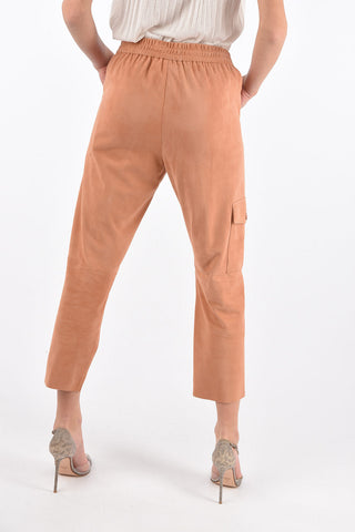 Suede Cargo Pants with Elastic Waistband
