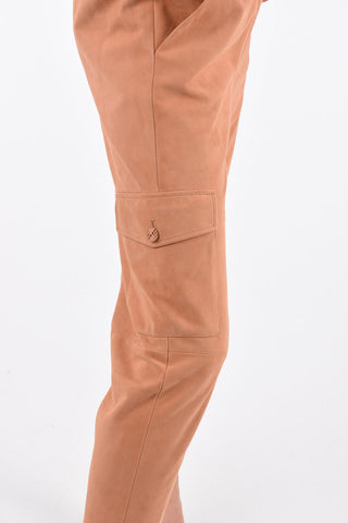 Suede Cargo Pants with Elastic Waistband