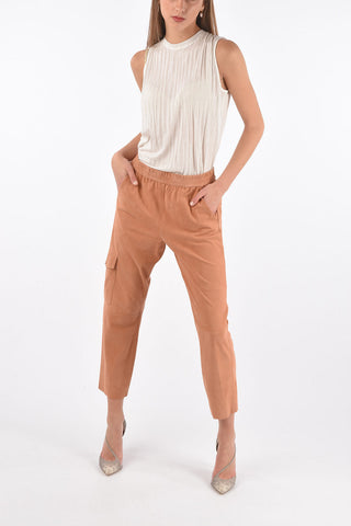 Suede Cargo Pants with Elastic Waistband